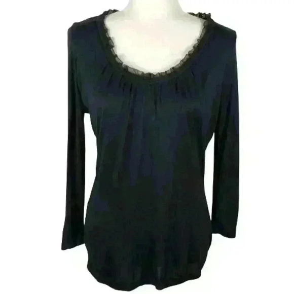 Talbots Black Top Gathered Scoop Ruffles Neckline - Picture 1 of 11